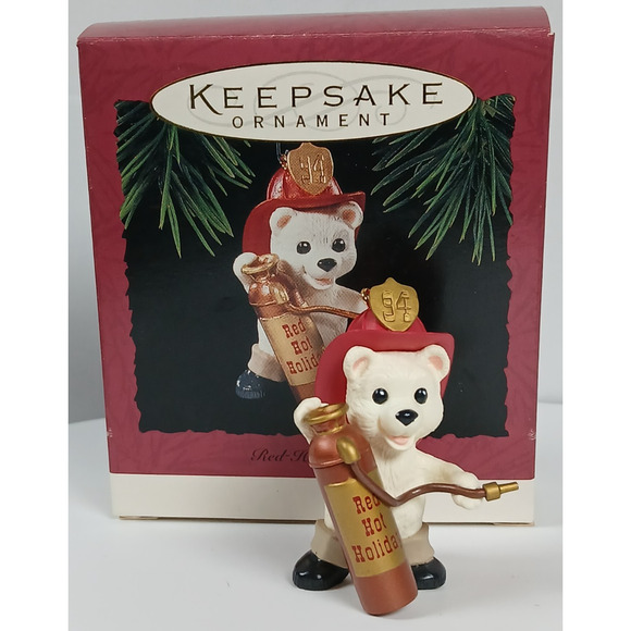 Hallmark Red Hot Holiday 1994 Christmas Keepsake Ornament Firefighter Fire Bear - Picture 1 of 10
